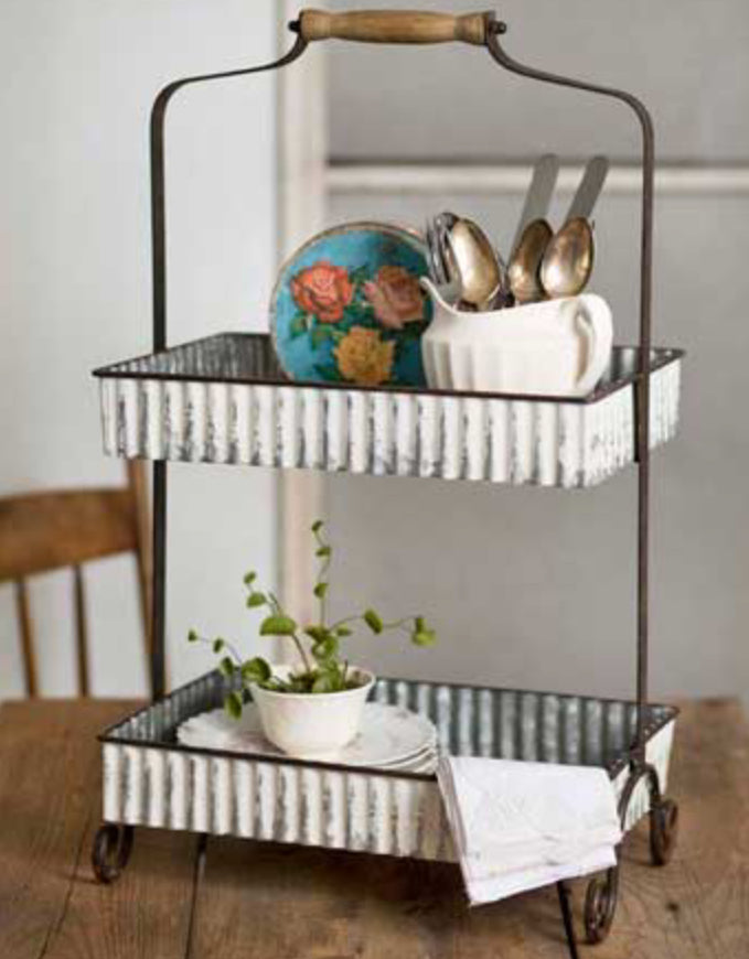 WHITE TWO TIERED TABLETOP CADDY